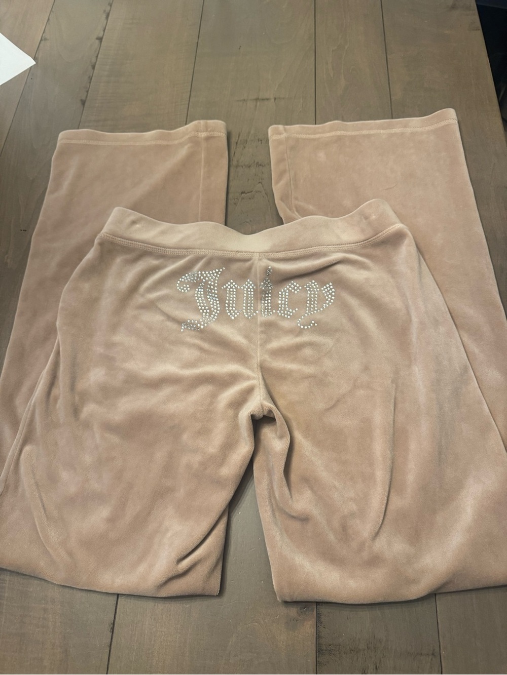 Juicy Couture Size XS Velour Track Pants Rhinestone Tan Beige